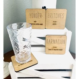 Set of 4 Handmade Wood Farmhouse Southern Word Coasters Gift (SW1)